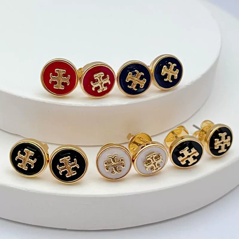 Tory Burch Enamel Round Letter Stud Earrings